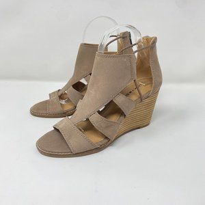 Lucky Brand Joellen Wedge Sandals Women's Taupe Suede Cut Out Detail 8M